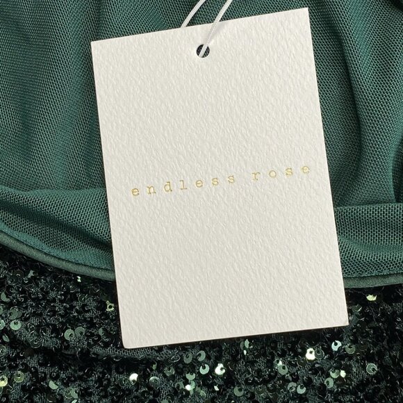 Endless Rose Women's Sequin Wrap Mini Dress Emerald Green Size XS | One-Shoulder - Picture 7 of 7